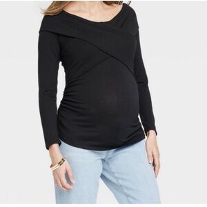 Isabel Maternity Black Long Sleeve Cross Front Top Size Medium